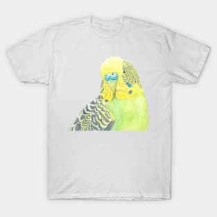 Watercolor green and yellow budgies - parakeet painting portrait T-Shirt